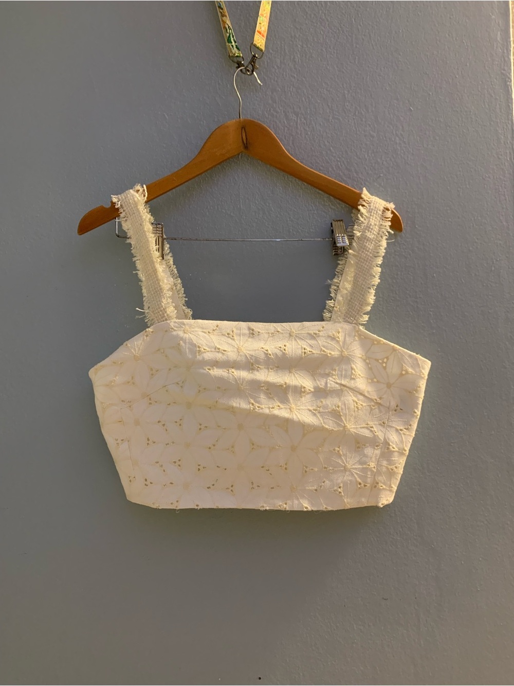 House of Harlow 1960 Cream Embroidered Square-Neck Crop Top